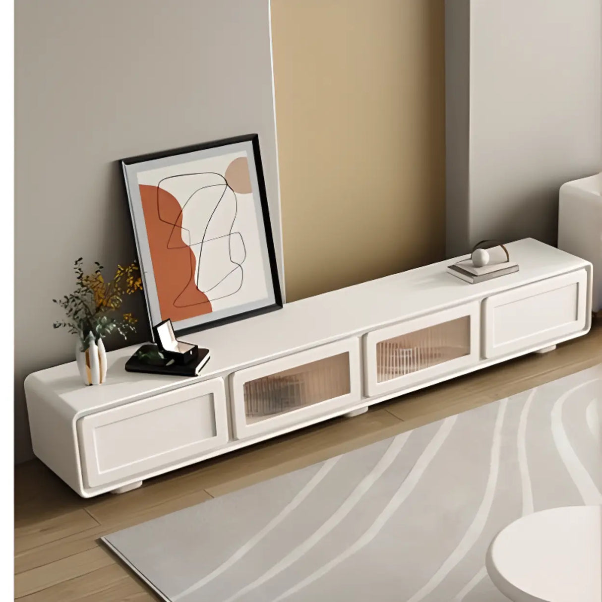 Modern Minimalist White TV Stand with Storage Cabinet Image - 1