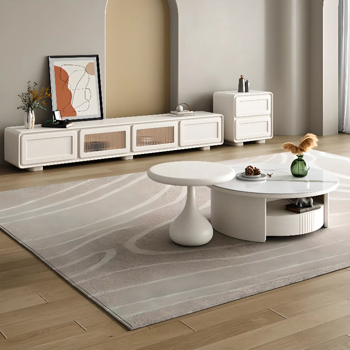 Modern Minimalist White TV Stand with Storage Cabinet Image - 2