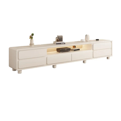 Modern Minimalist White TV Stand with Storage Drawers Image - 2