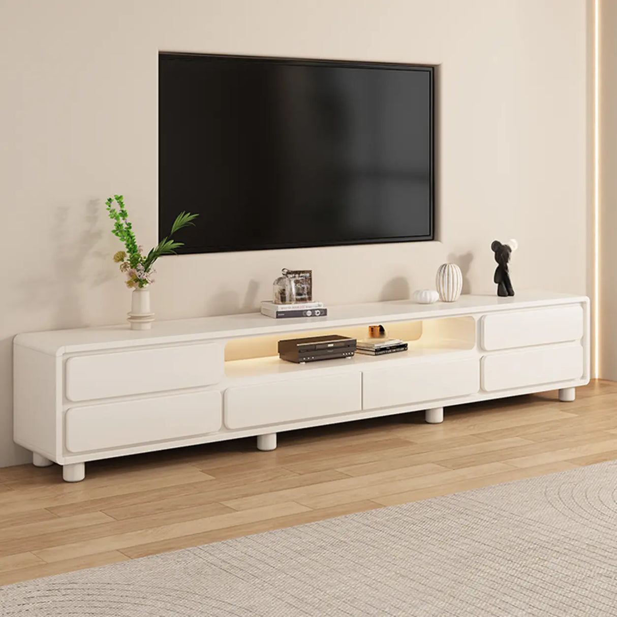 Modern Minimalist White TV Stand with Storage Drawers Image - 3