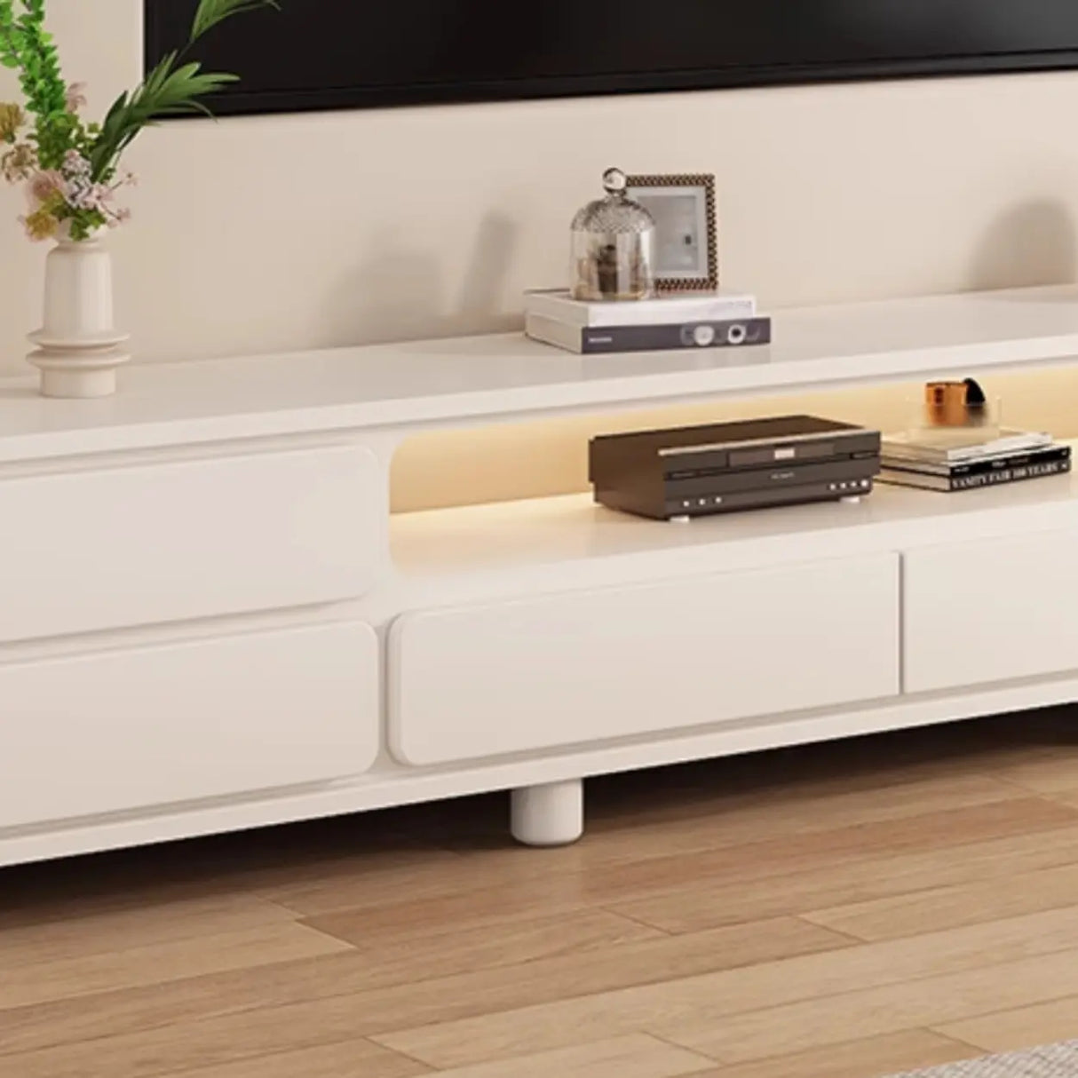 Modern Minimalist White TV Stand with Storage Drawers Image - 8