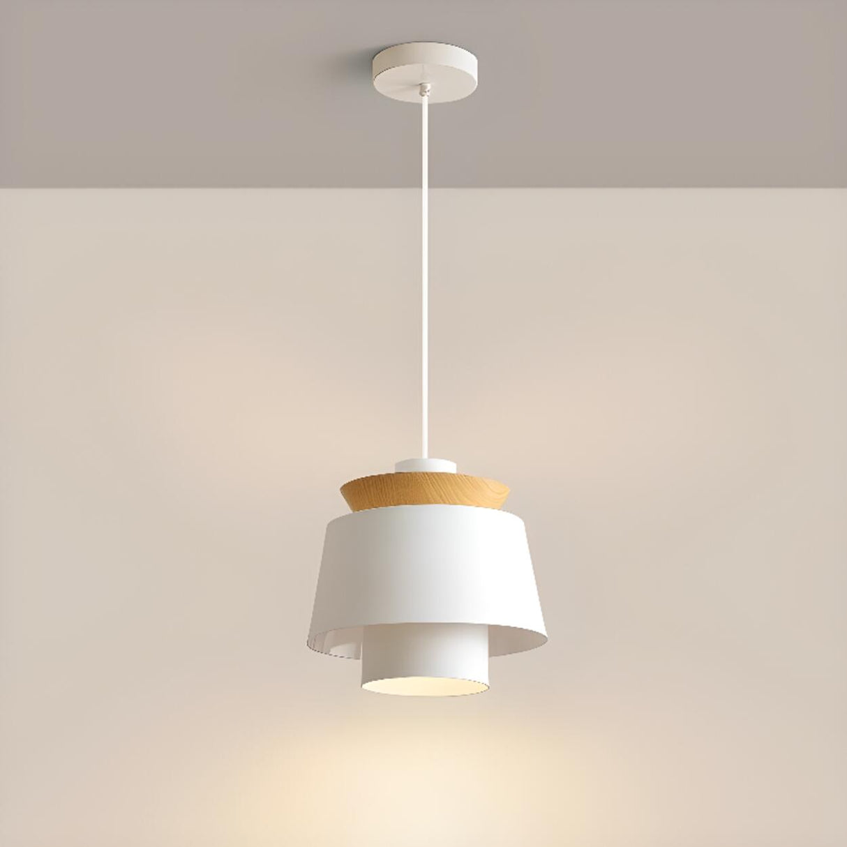Modern Minimalist Wide Dome Walnut and Iron Pendant Light Image - 10