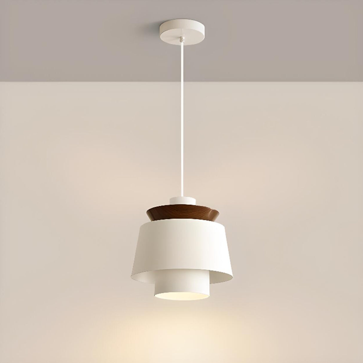 Modern Minimalist Wide Dome Walnut and Iron Pendant Light Image - 11
