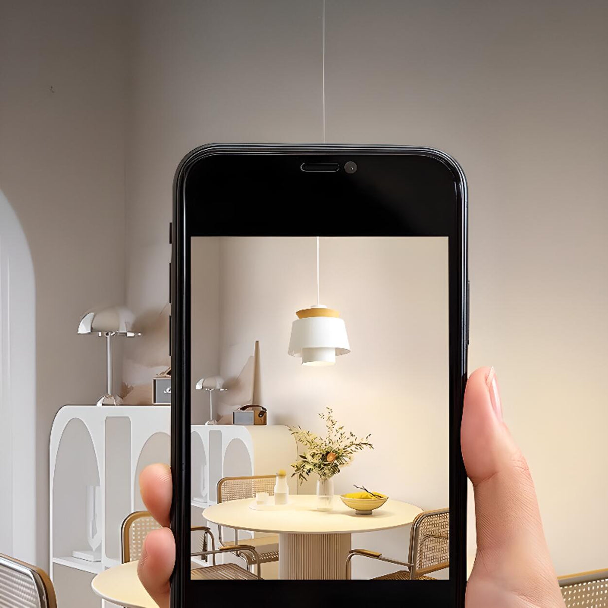 Modern Minimalist Wide Dome Walnut and Iron Pendant Light Image - 6