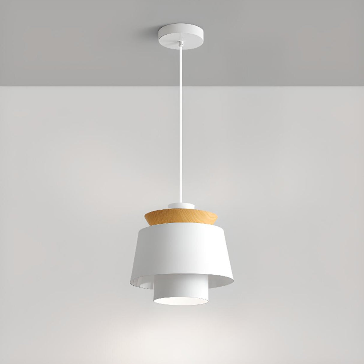 Modern Minimalist Wide Dome Walnut and Iron Pendant Light Image - 7