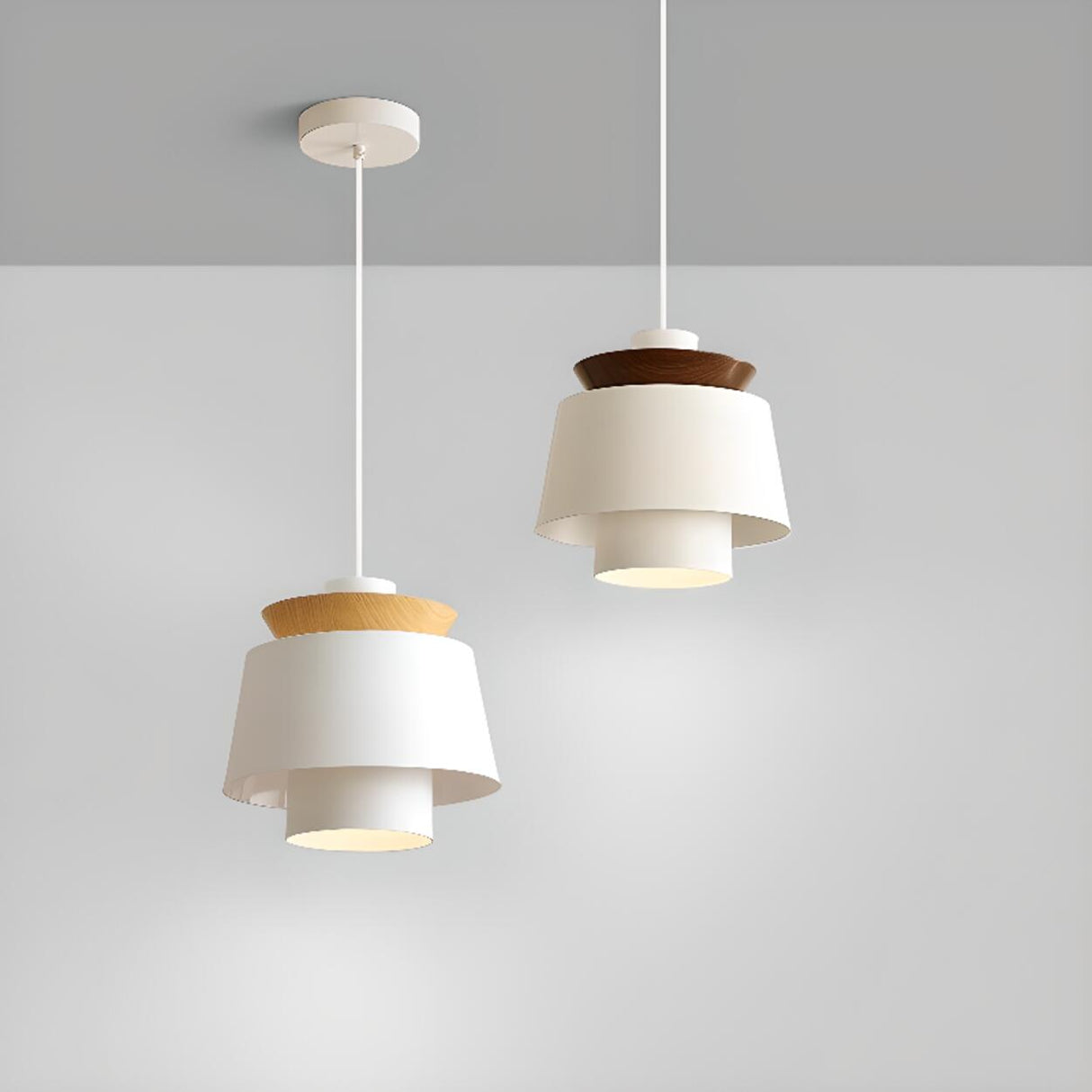 Modern Minimalist Wide Dome Walnut and Iron Pendant Light Image - 8