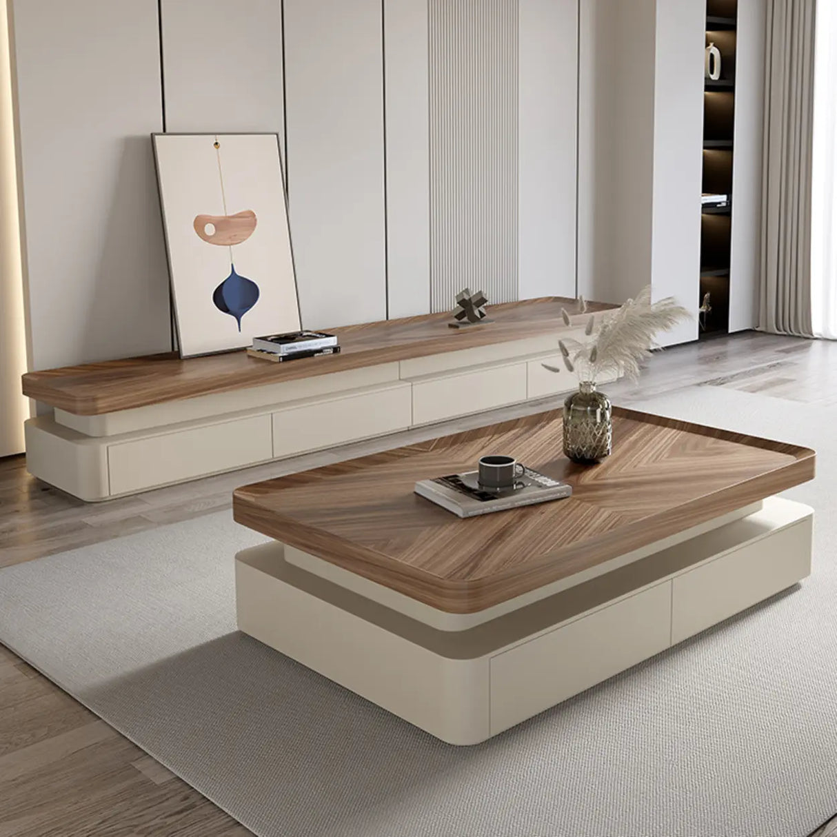 Modern Minimalist Wood TV Stand with Storage Image - 1