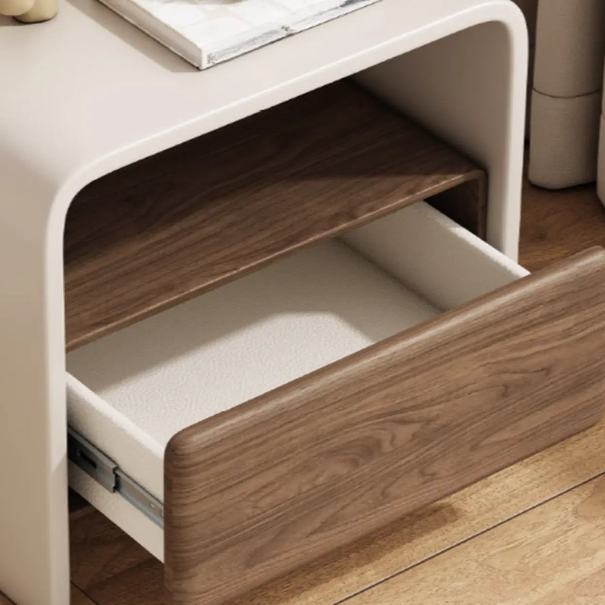 Modern Minimalist Wood White Nightstand with Drawer & Shelf Image - 6