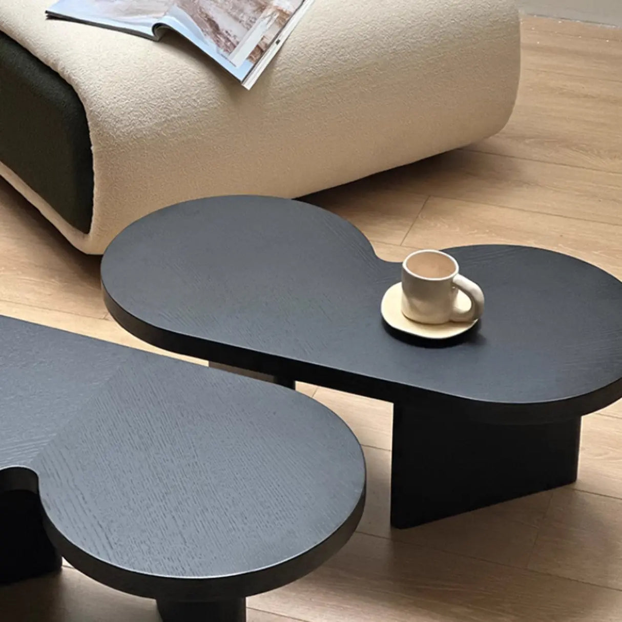 Modern Modular Black Clover Bunching Coffee Table Set of Two Image - 9