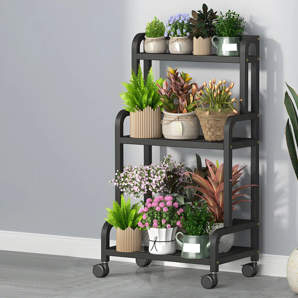 Modern Movable Rectangular White Metal Plant Stand Image - 10
