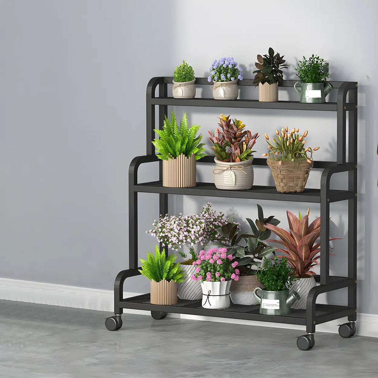 Modern Movable Rectangular White Metal Plant Stand Image - 13
