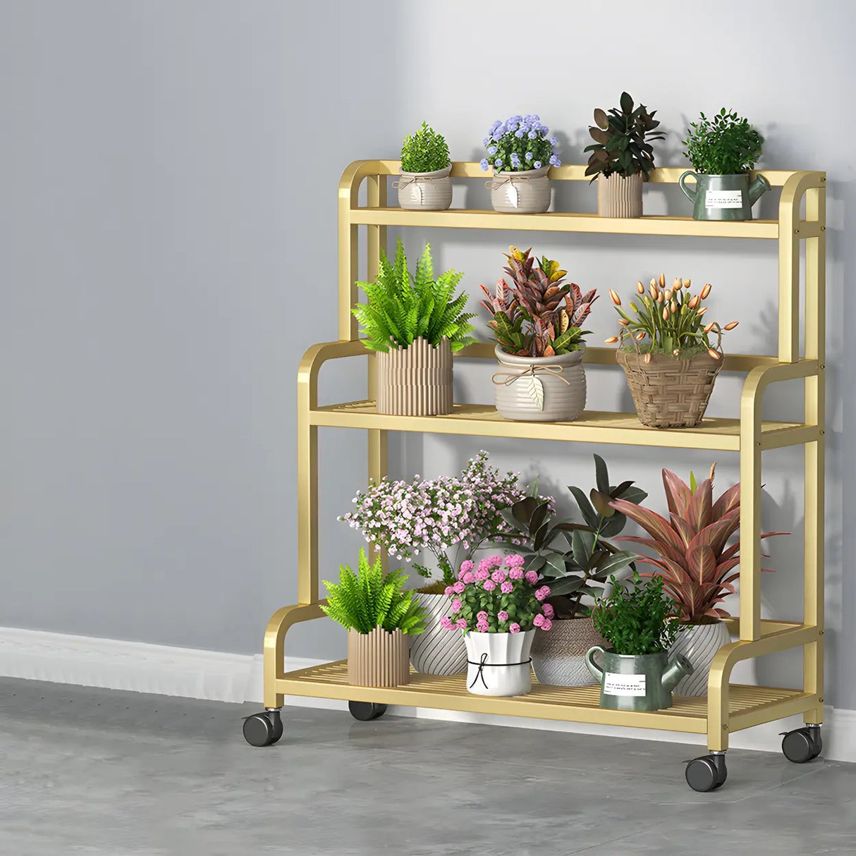 Modern Movable Rectangular White Metal Plant Stand Image - 14