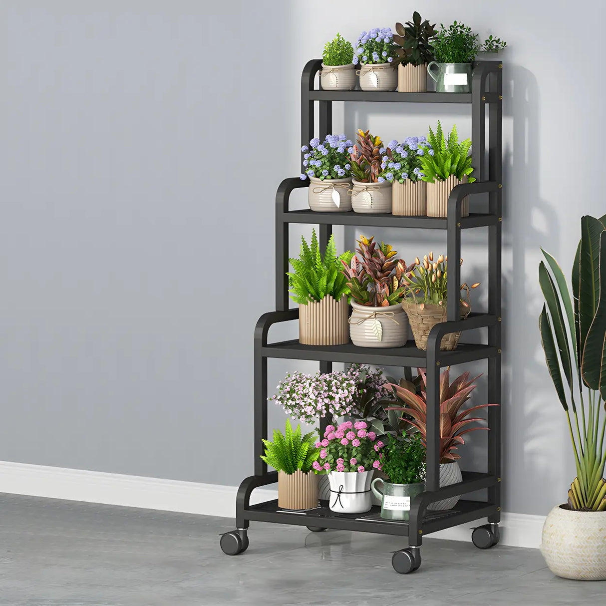 Modern Movable Rectangular White Metal Plant Stand Image - 16