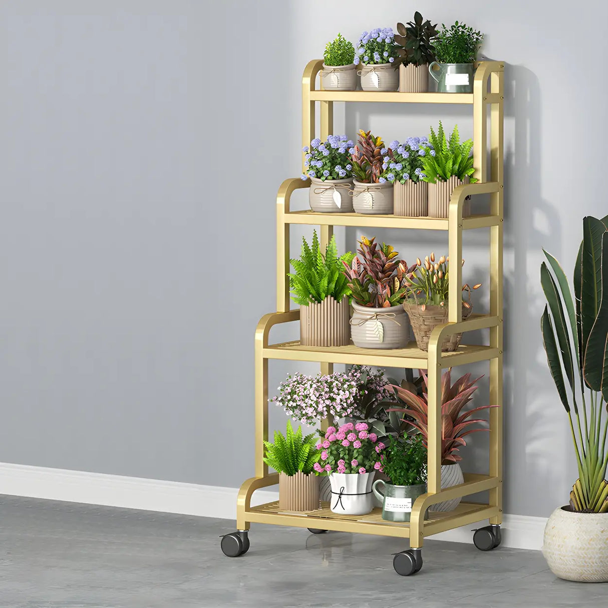 Modern Movable Rectangular White Metal Plant Stand Image - 17