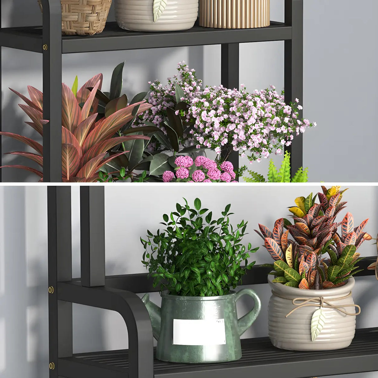 Modern Movable Rectangular White Metal Plant Stand Image - 18