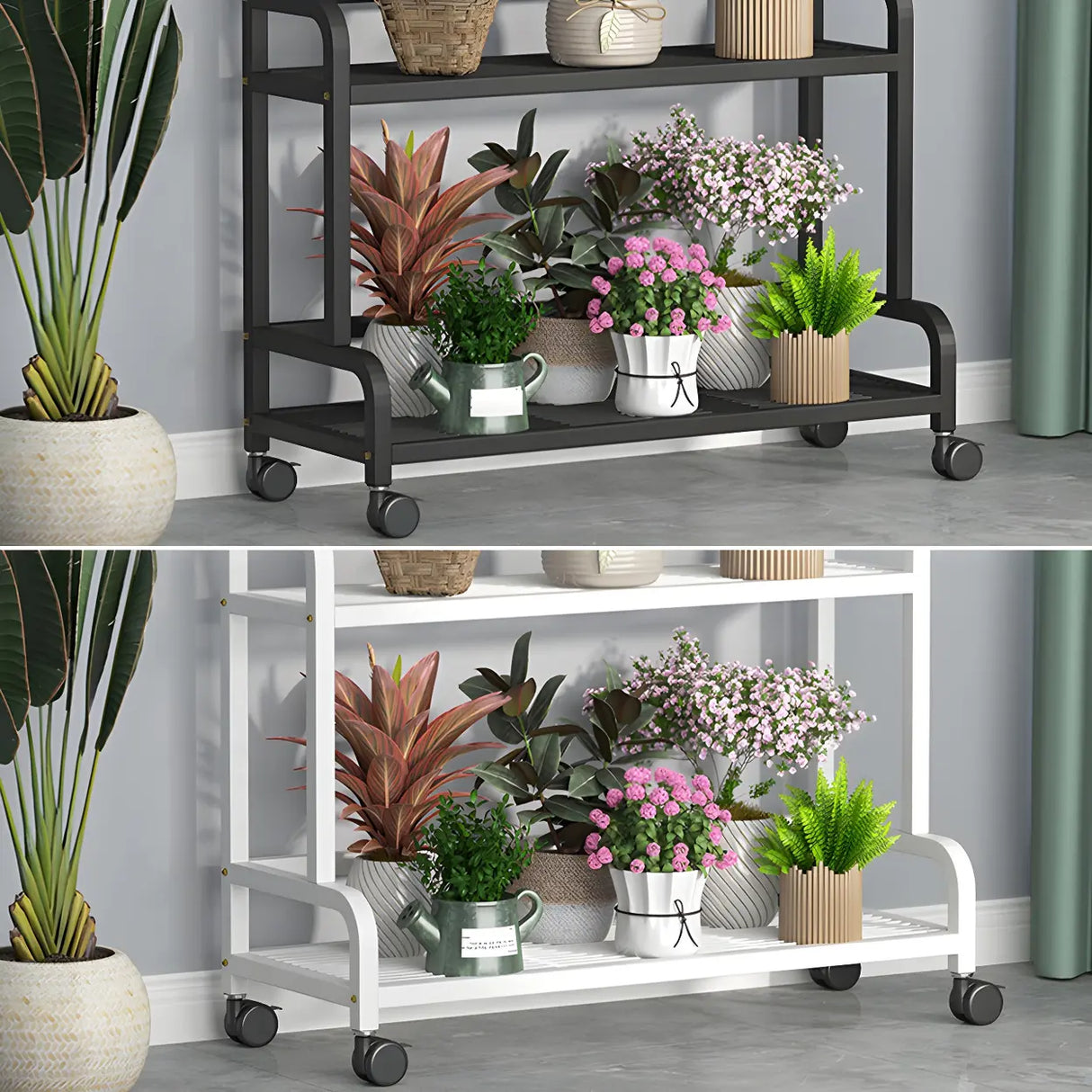 Modern Movable Rectangular White Metal Plant Stand Image - 19