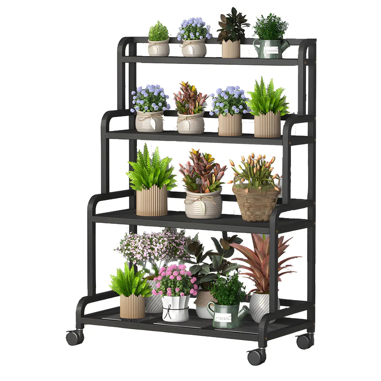 Modern Movable Rectangular White Metal Plant Stand Image - 9