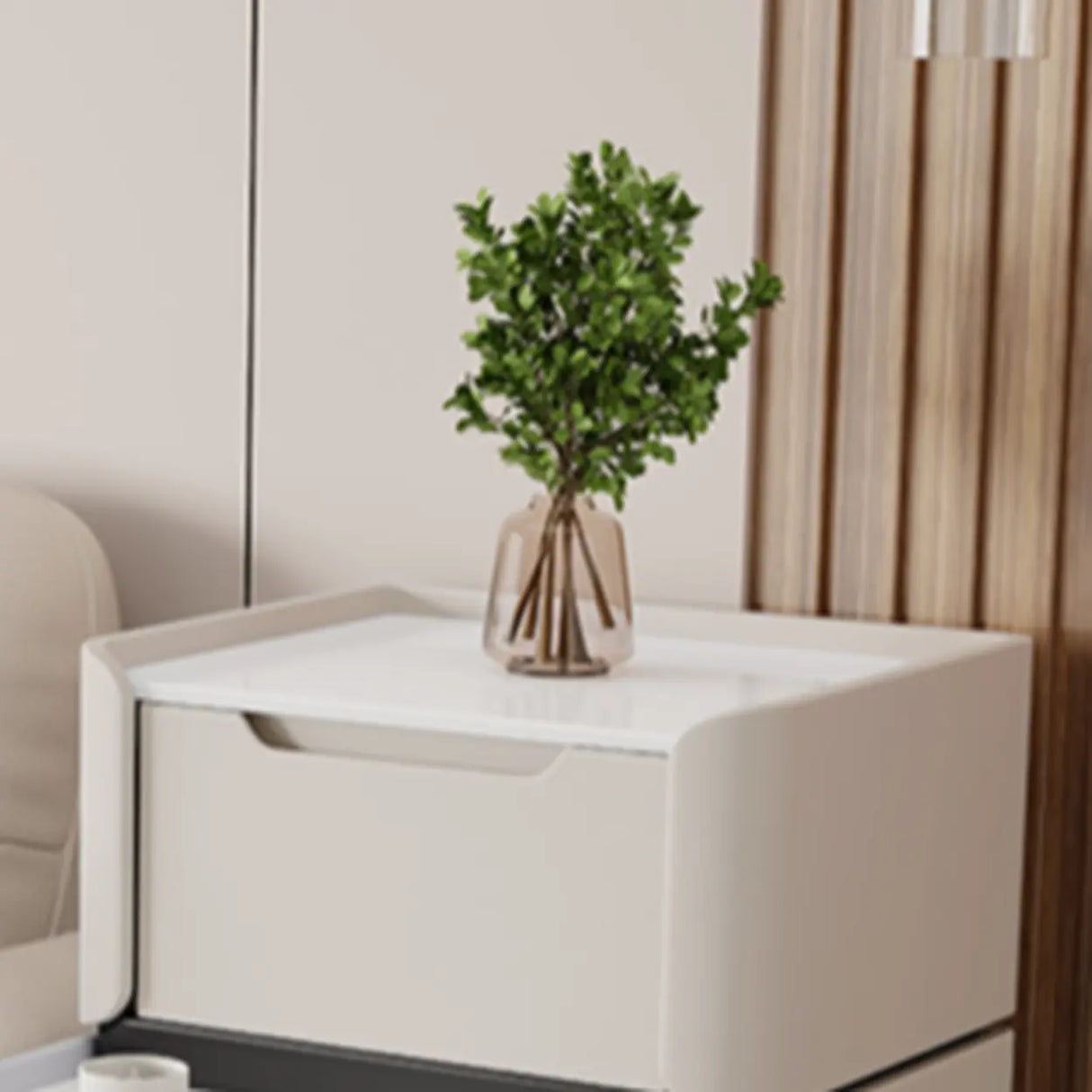 Modern Multi-Drawer White Marble Top Rectangular Side Table Image - 12