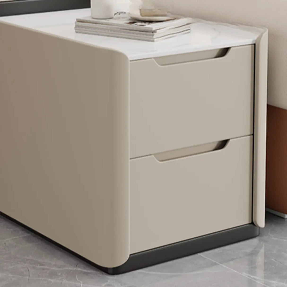 Modern Multi-Drawer White Marble Top Rectangular Side Table Image - 8