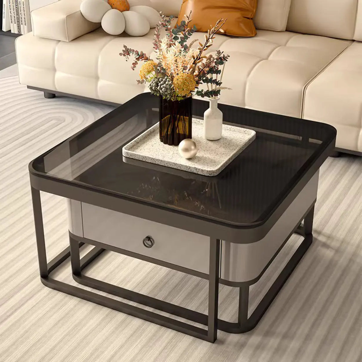 Modern Multi-Function Square Iron Coffee Tables Set Image - 7