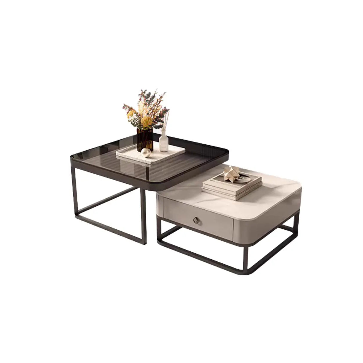 Modern Multi-Function Square Iron Coffee Tables Set Image - 8
