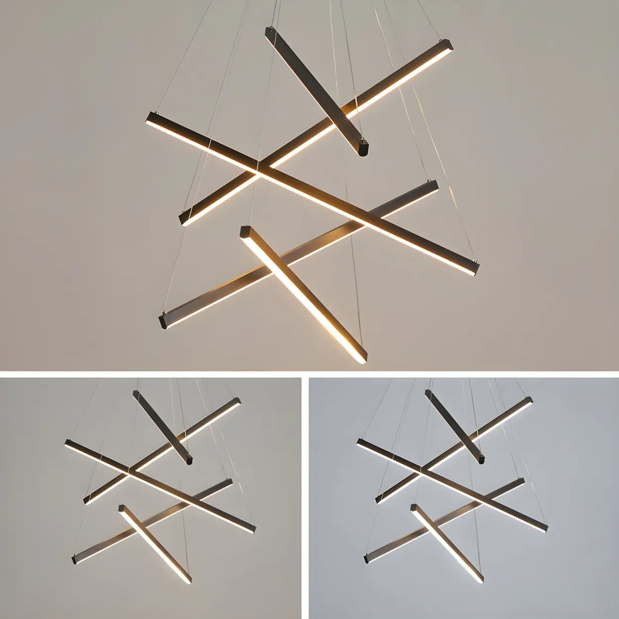 Modern Multi-Rod Geometric Black Chandelier Living Room Image - 14