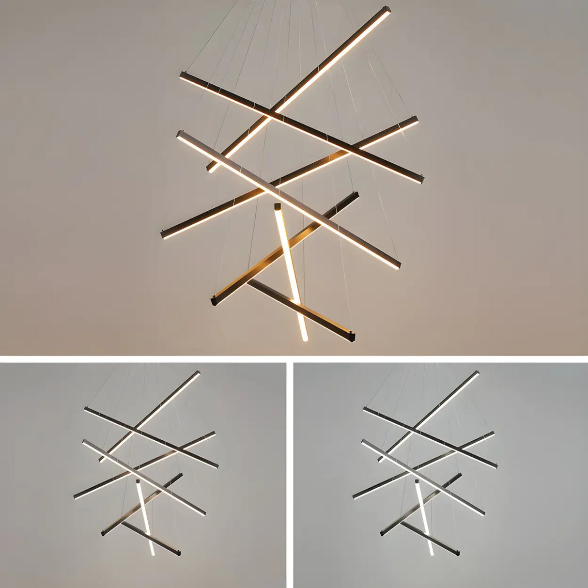 Modern Multi-Rod Geometric Black Chandelier Living Room Image - 16