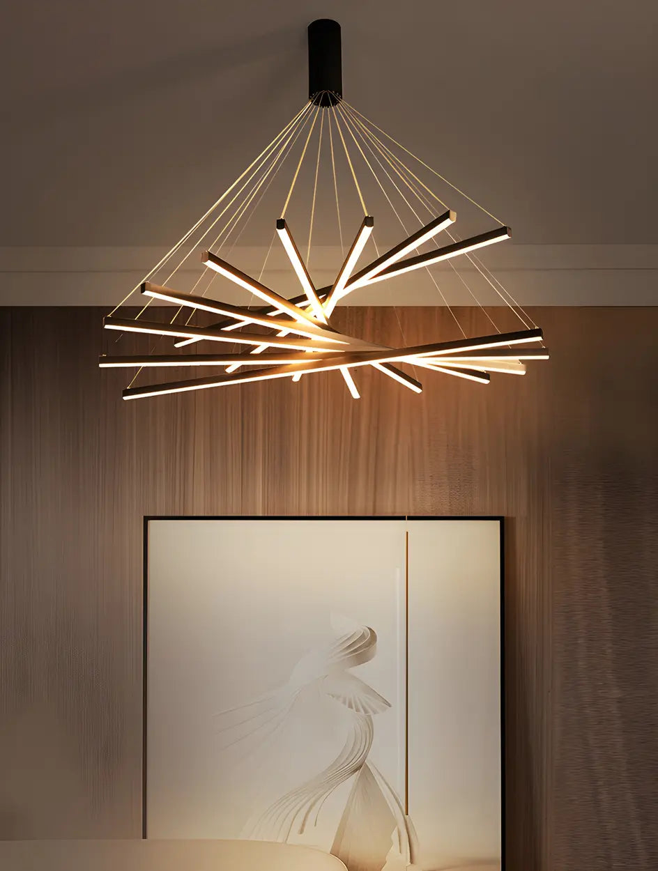 Modern Multi-Rod Geometric Black Chandelier Living Room Image - 18