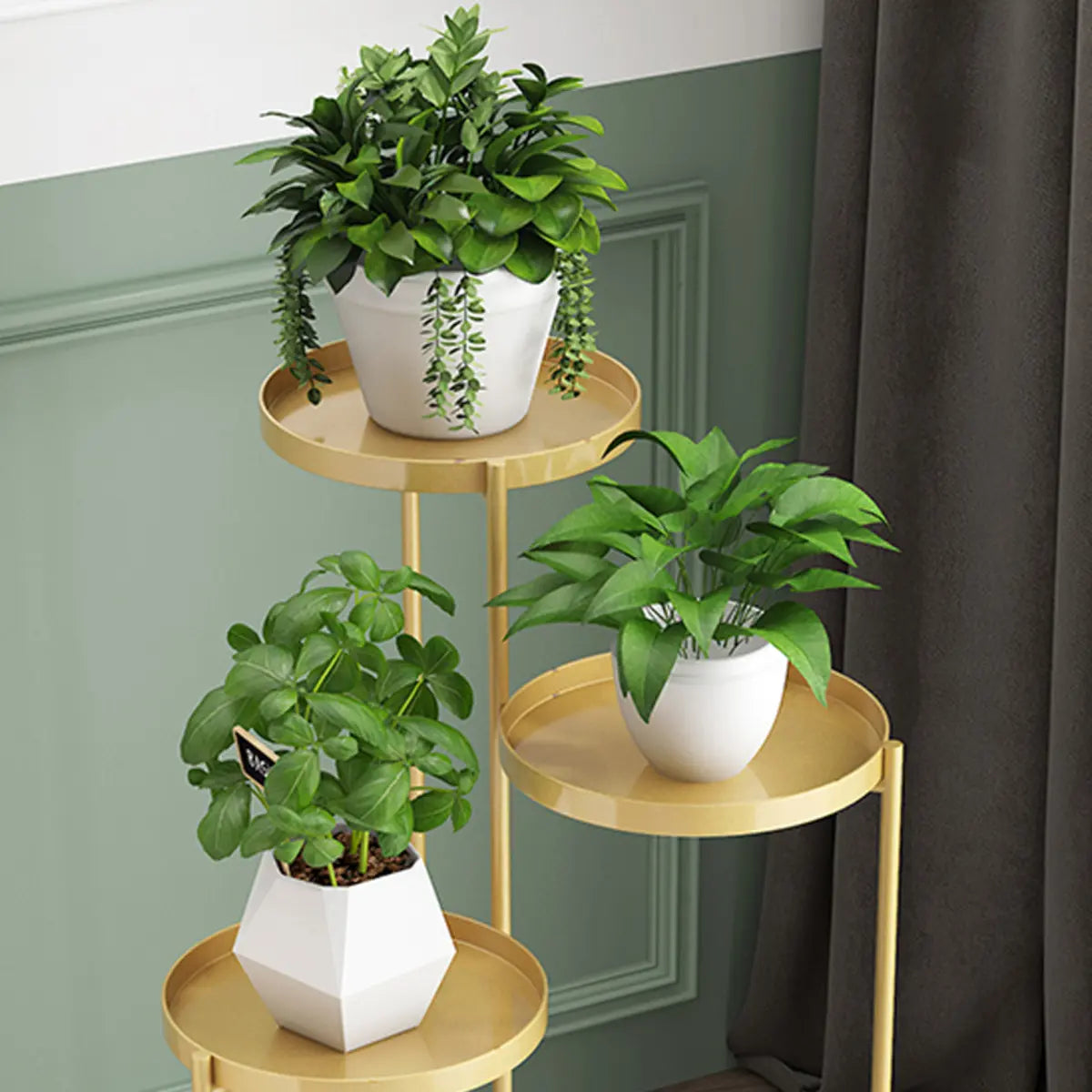 Modern Multi-Tier Orbicular Metal Indoor Gold Plant Stand Image - 10