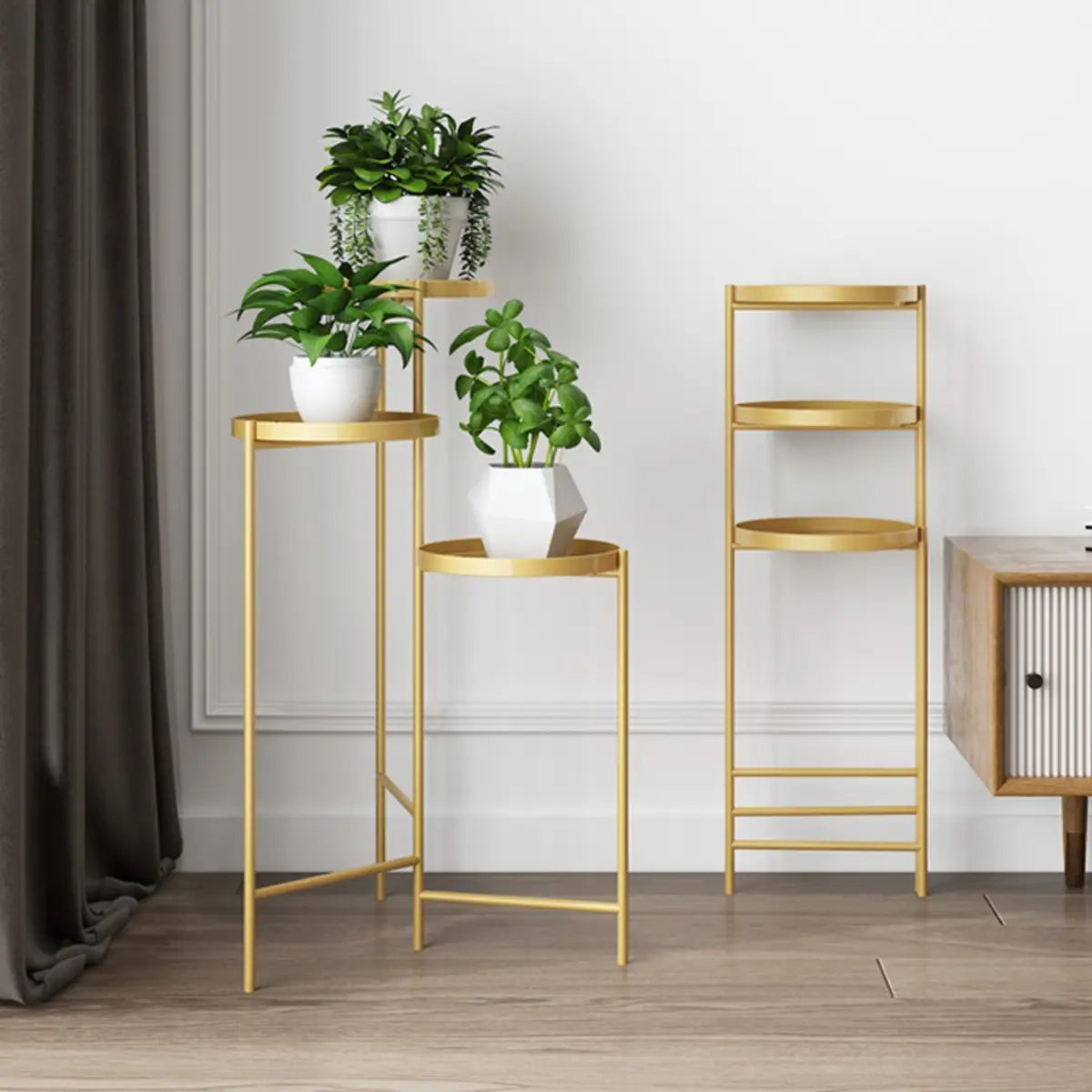 Modern Multi-Tier Orbicular Metal Indoor Gold Plant Stand Image - 4