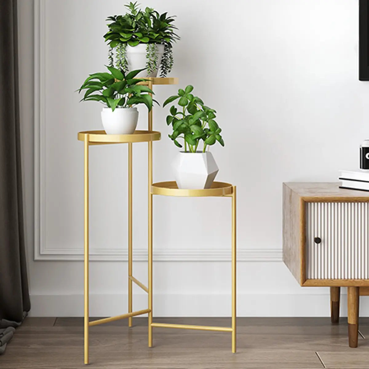 Modern Multi-Tier Orbicular Metal Indoor Gold Plant Stand Image - 7
