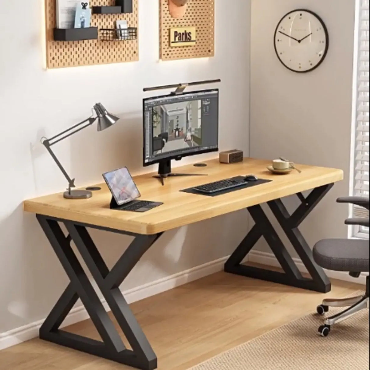 Modern Natural Rectangular Butcher Block Writing Desk Image - 1