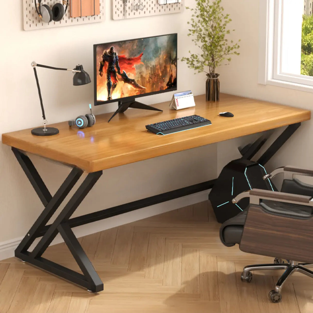 Modern Natural Rectangular Butcher Block Writing Desk Image - 4