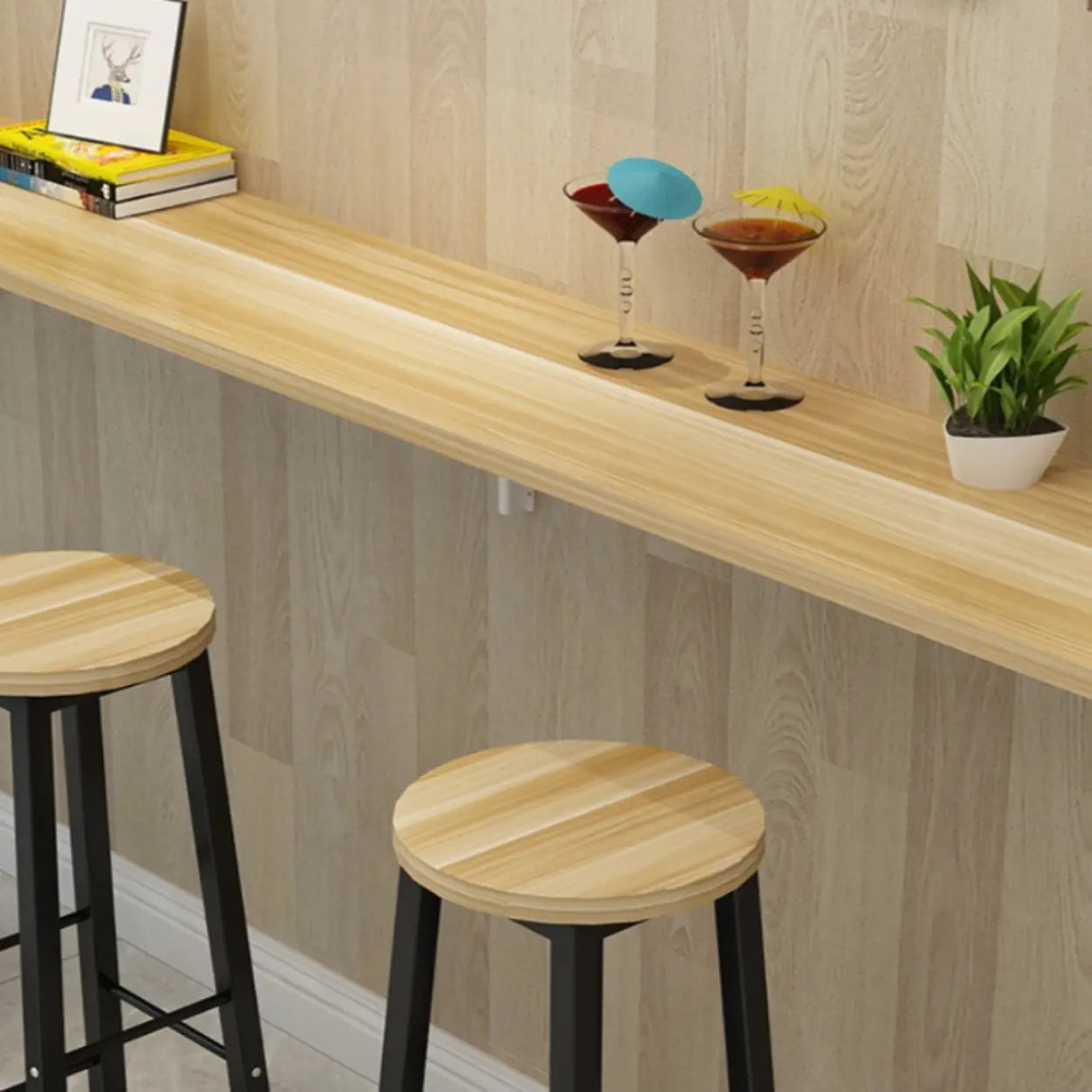 Modern Natural Rectangular Wood Wall-Mounted Bar Table Image - 5