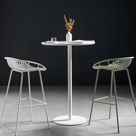 Modern Natural Round Wood Steel Small Bar Table Image - 2
