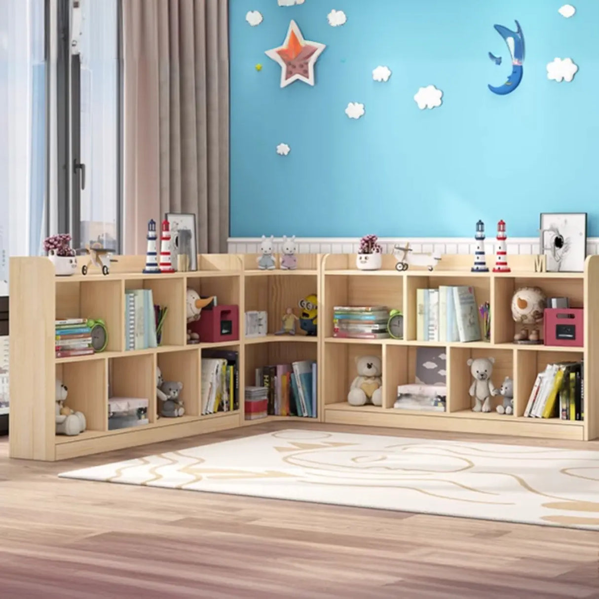 Modern Natural Wood Closed Back Organizer Bookcase Image - 1