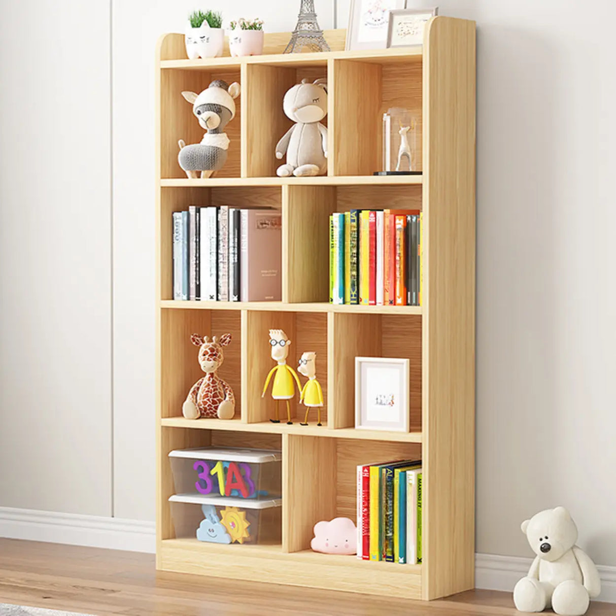 Modern Natural Wood Closed Back Organizer Bookcase Image - 10