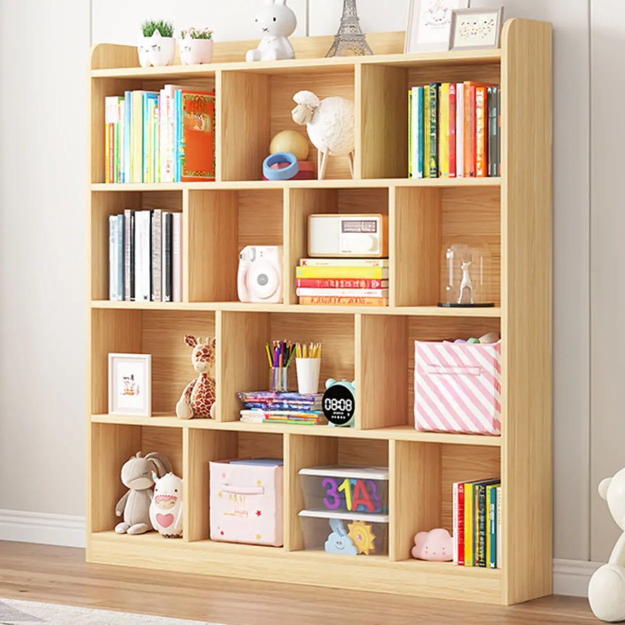 Modern Natural Wood Closed Back Organizer Bookcase Image - 11