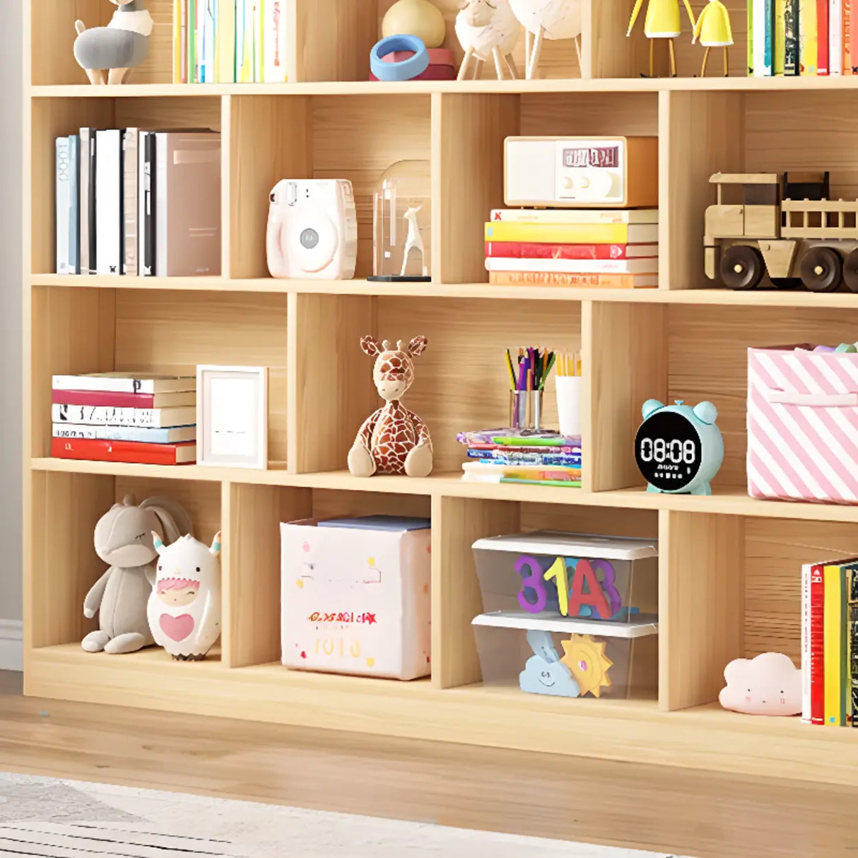 Modern Natural Wood Closed Back Organizer Bookcase Image - 12