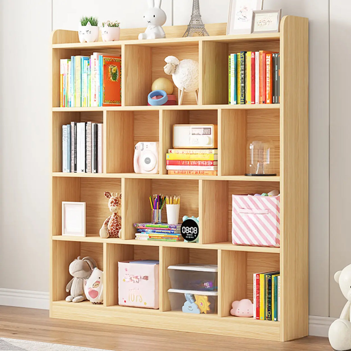 Modern Natural Wood Closed Back Organizer Bookcase Image - 13