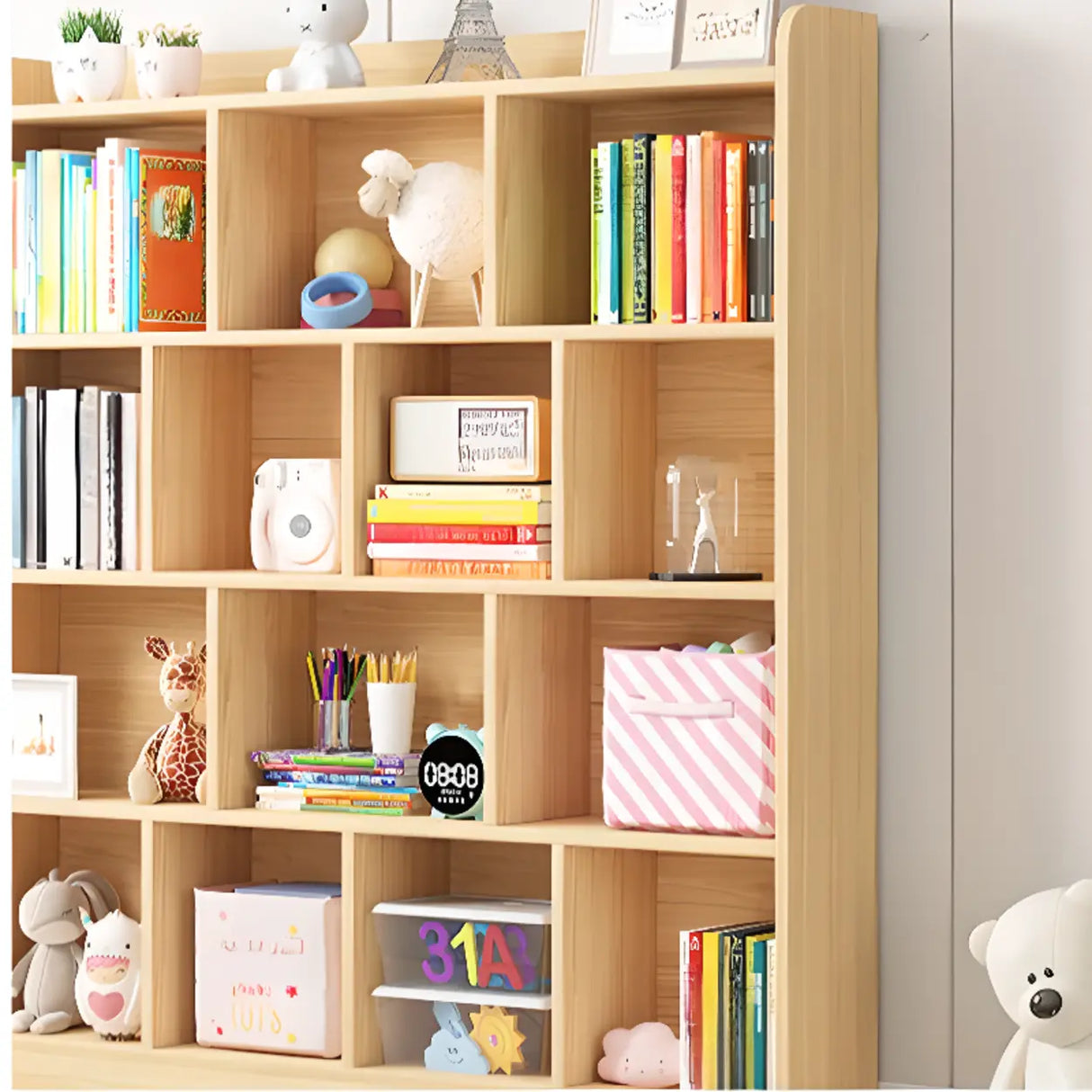 Modern Natural Wood Closed Back Organizer Bookcase Image - 14