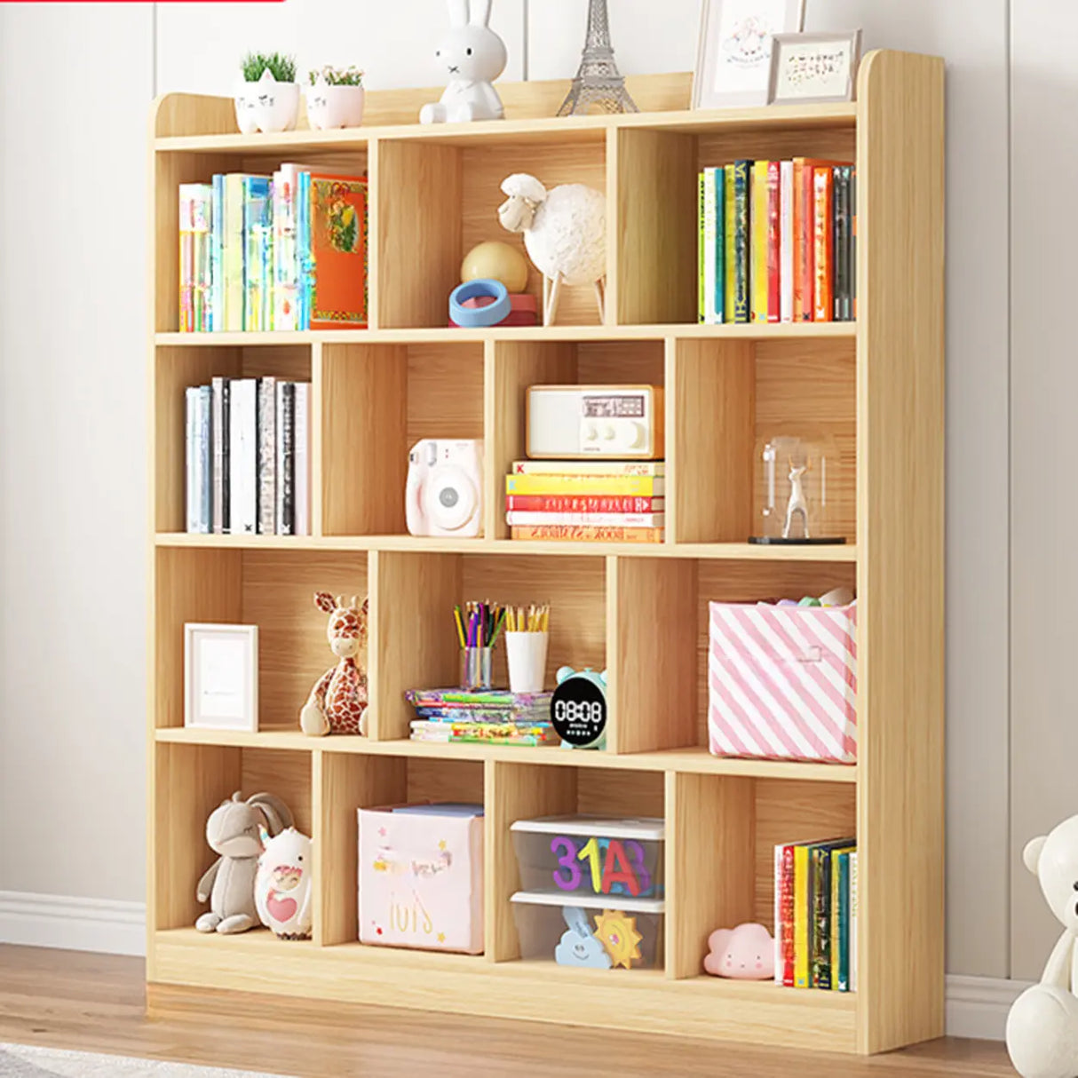 Modern Natural Wood Closed Back Organizer Bookcase Image - 15
