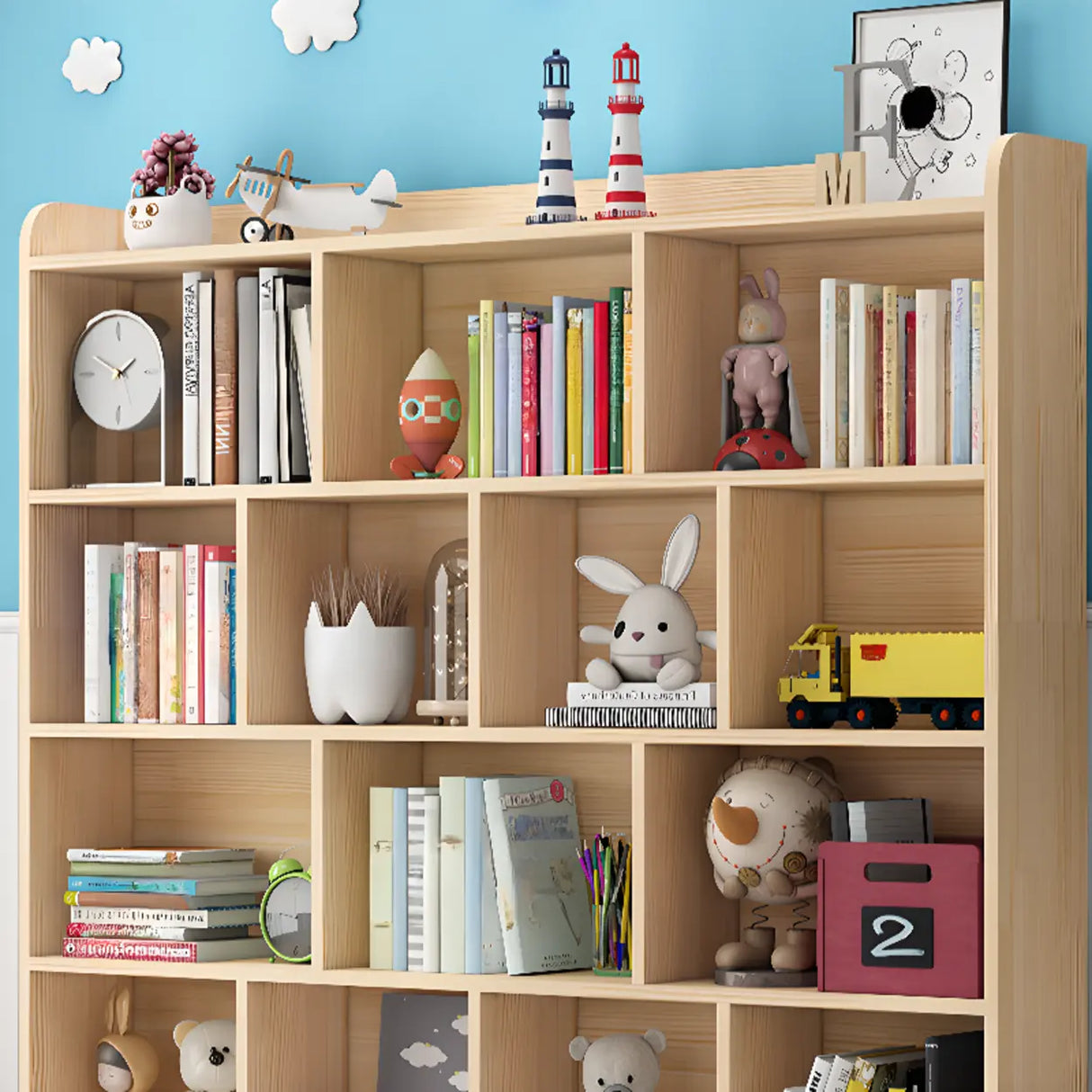 Modern Natural Wood Closed Back Organizer Bookcase Image - 16
