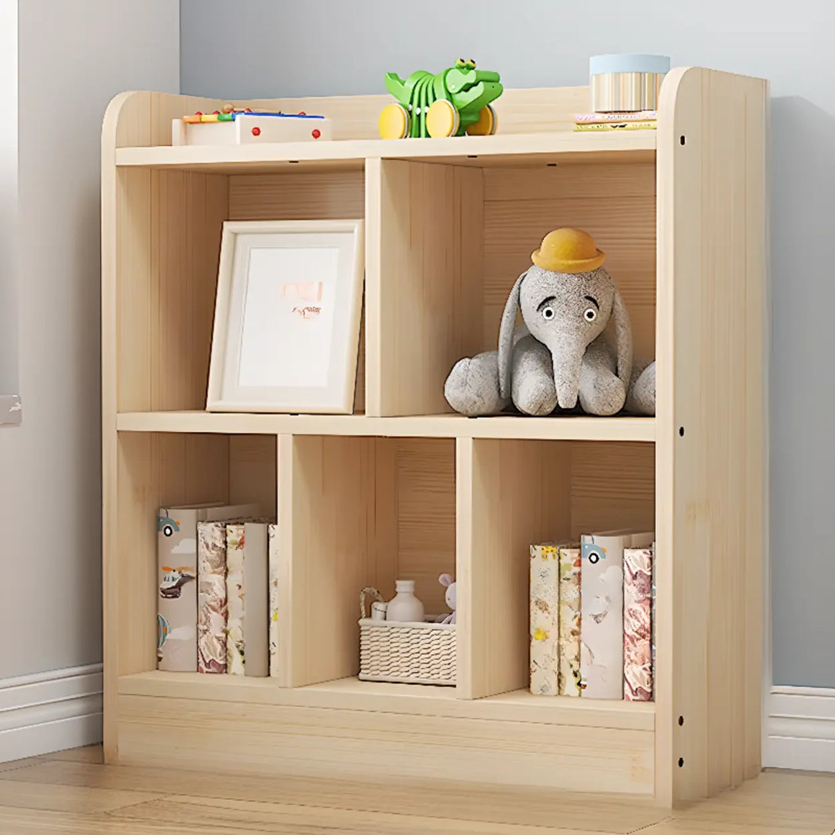 Modern Natural Wood Closed Back Organizer Bookcase Image - 2