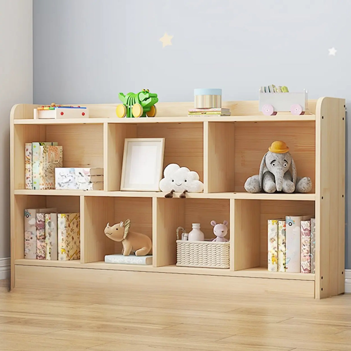 Modern Natural Wood Closed Back Organizer Bookcase Image - 3