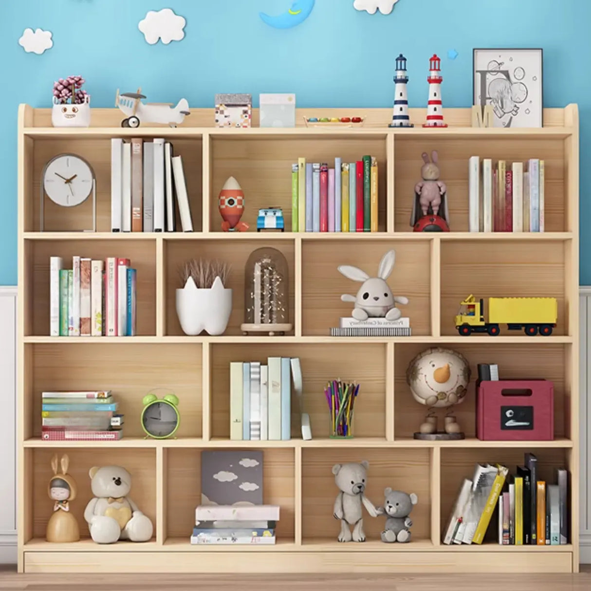 Modern Natural Wood Closed Back Organizer Bookcase Image - 4