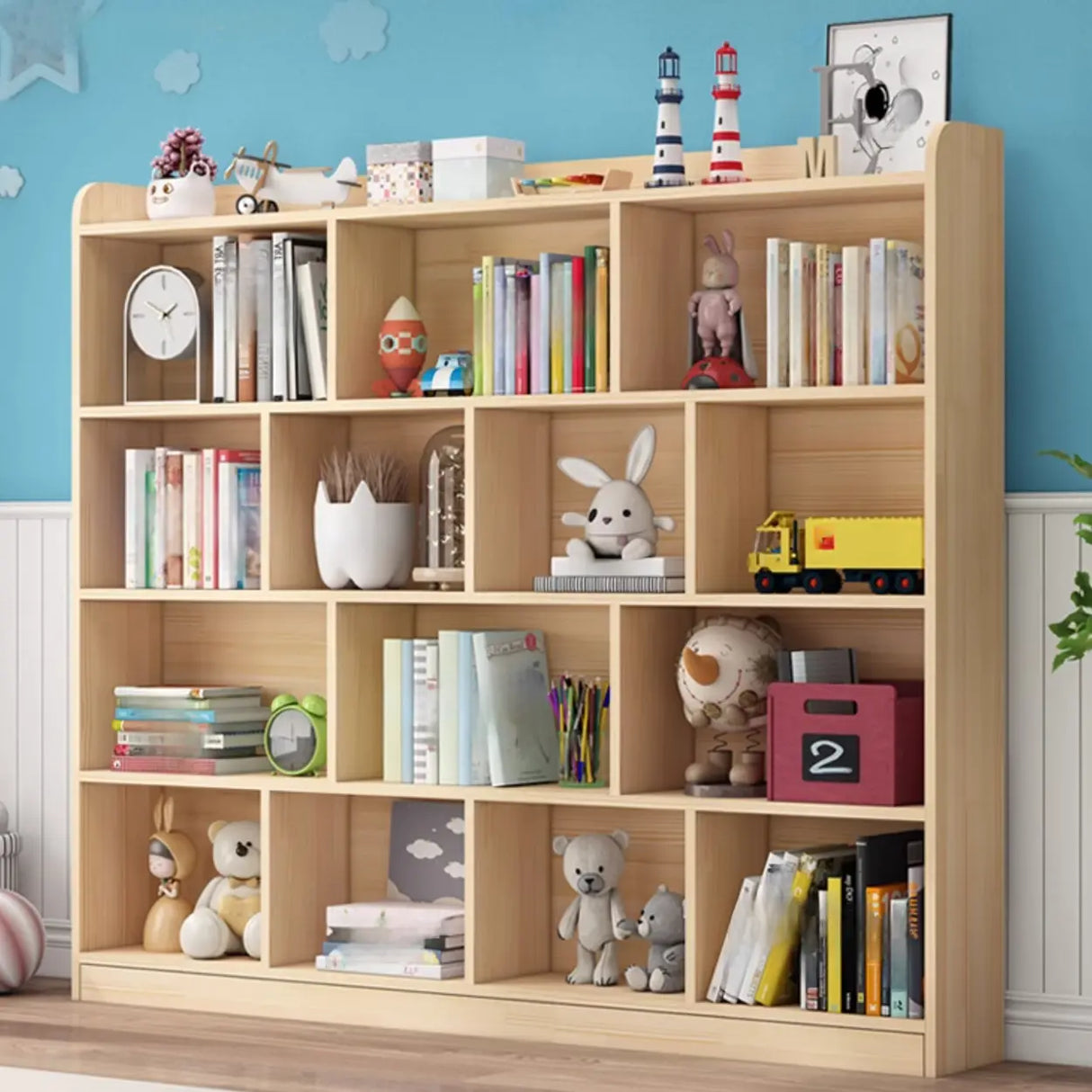 Modern Natural Wood Closed Back Organizer Bookcase Image - 6