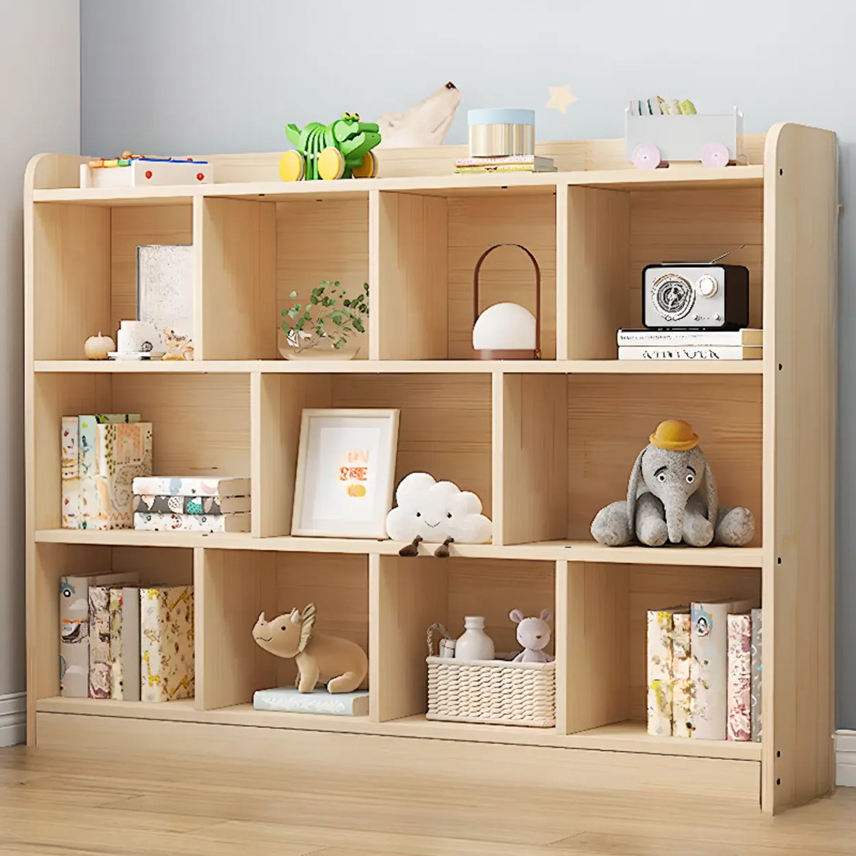 Modern Natural Wood Closed Back Organizer Bookcase Image - 7