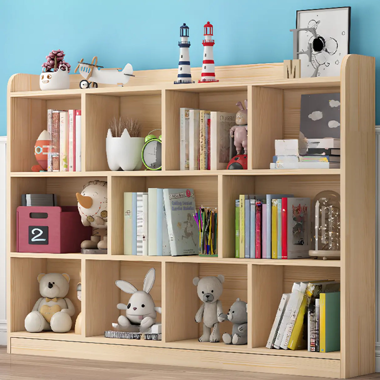 Modern Natural Wood Closed Back Organizer Bookcase Image - 8