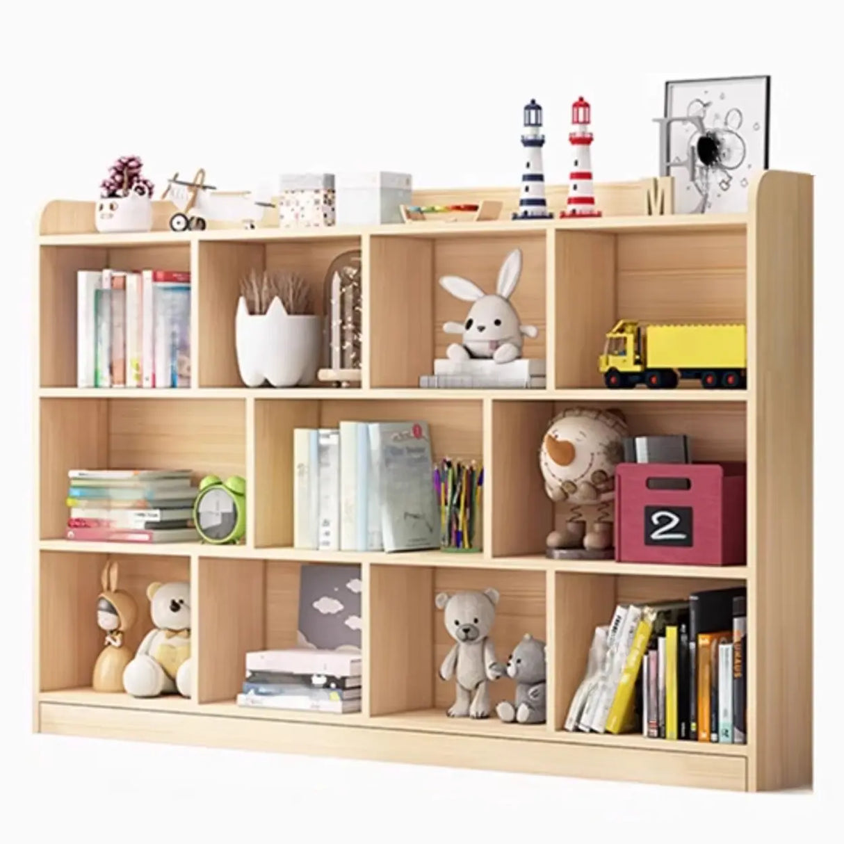 Modern Natural Wood Closed Back Organizer Bookcase Image - 9
